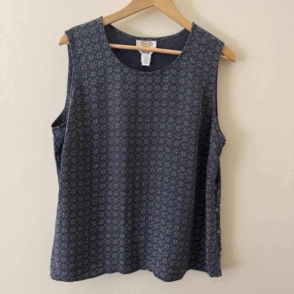 Talbots 100% Silk Sleeveless Tank Top Blouse Women's 14 W Blue Floral Print